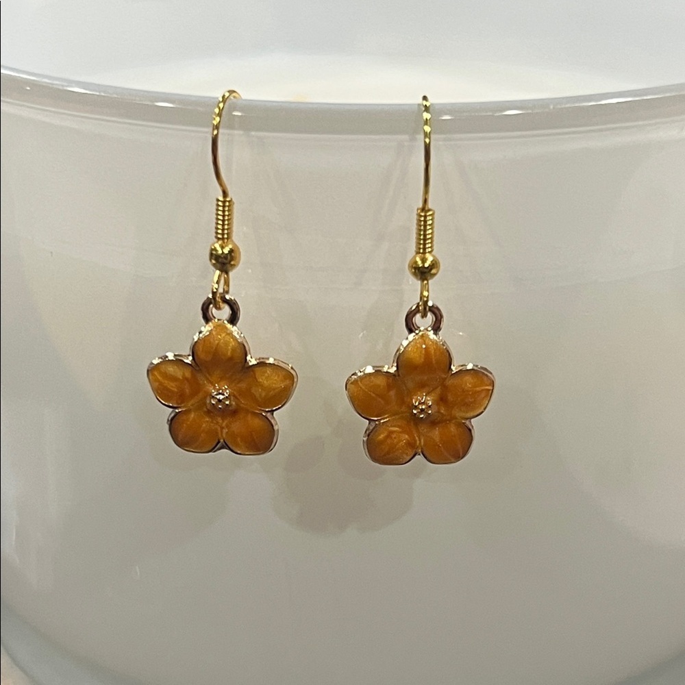 Golden Orange Floral Earrings